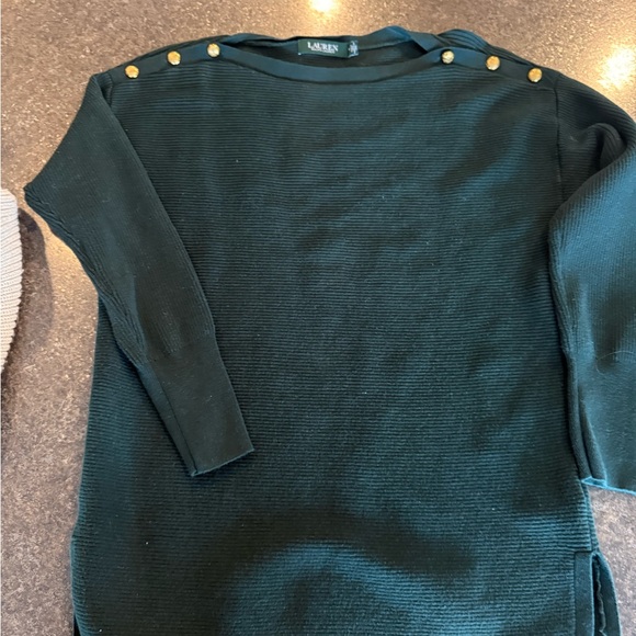 Ralph Lauren Sweaters - Ralph Lauren Dark Green Crewneck Sweater with Gold Button Detail